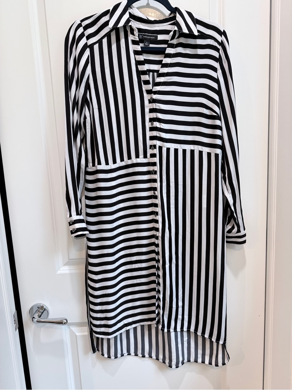 INC International Concepts Black and White Striped Longline Shirt Dress
